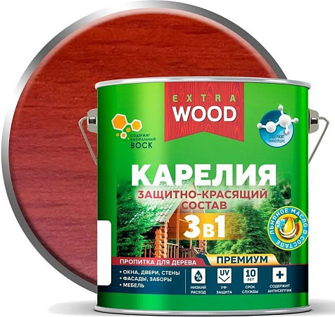 Состав защитно-красящий 3 в1 Карелия Wood Extra, красное дерево, 2.7 л купить в СОМ