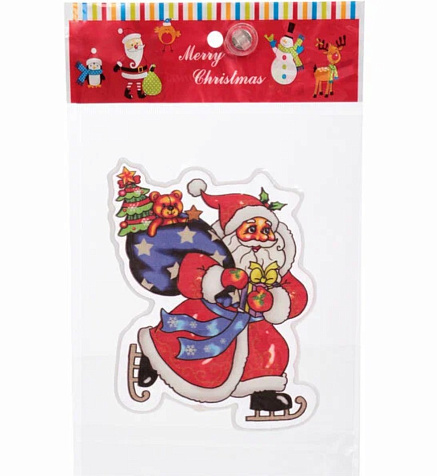 Наклейка на стекло Дед Мороз с мешком 15х20см купить в СОМ
