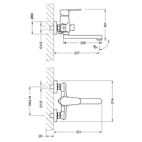 Смеситель для ванны Lemark Point LM0317C, латунь, хром купить в СОМ